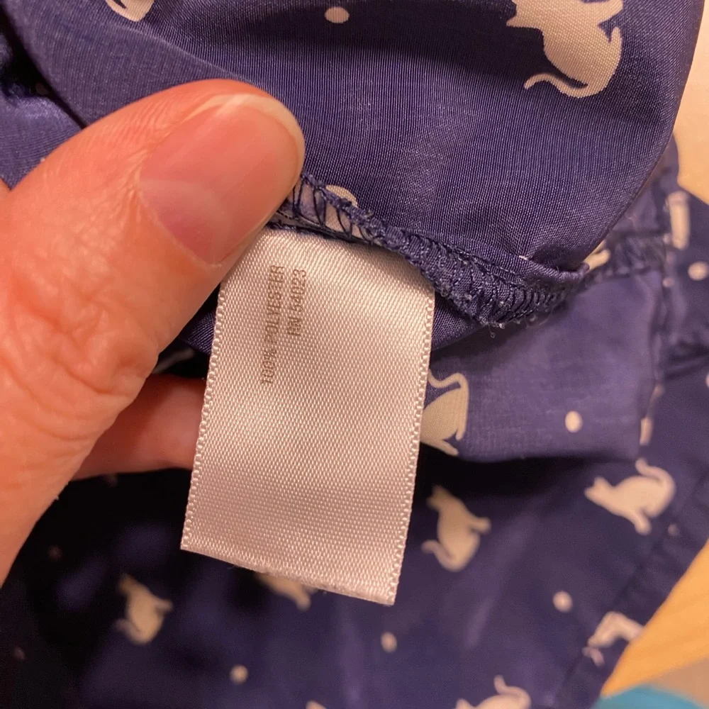 Old Navy CAT Print Puff Sleeve Bow Back Blouse Navy White Large
